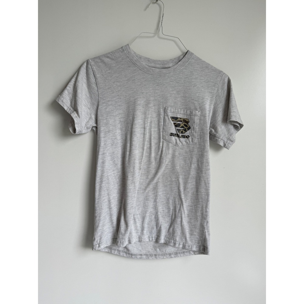 Burlebo Kids Heather Gray Pocket Tee Duck Camo Logo Graphic Shirt Small S